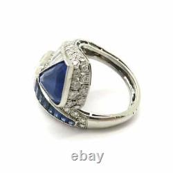 7.27 TCW Sapphire & White CZ Shield Bypass Round & Baguette Art Deco Style Ring
