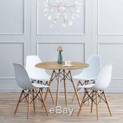 80 Round Dinning Table And 4 White Chairs Set Wood Kitchen Coffee Office Modern