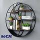 80cm Wall-mounted Large Round Metal & Wooden Shelf Industrial Style Display Rack