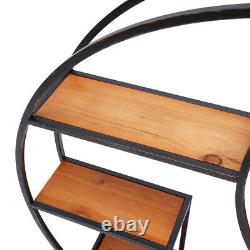 80cm Wall-Mounted Large Round Metal & Wooden Shelf Industrial Style Display Rack