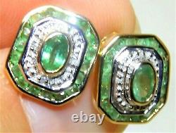 9ct Gold Emerald Earrings Diamond Art Deco Style 9 Carat Yellow Gold Stud