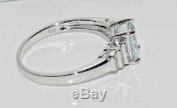 9ct White Gold 1.00ct Aquamarine & Diamond Art Deco Style Ladies ring size M