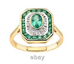 9ct Yellow Gold Emerald & Diamond Ring SIZE J to S ART DECO Style