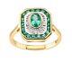 9ct Yellow Gold Emerald & Diamond Ring Size J To S Art Deco Style