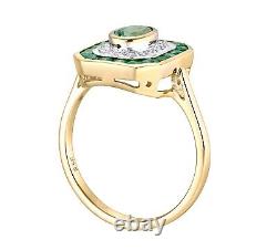 9ct Yellow Gold Emerald & Diamond Ring SIZE J to S ART DECO Style