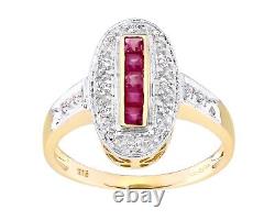 9ct Yellow Gold Ruby & Diamond Art Deco Style Ring size J K L M N O P Q R S