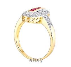9ct Yellow Gold Ruby & Diamond Art Deco Style Ring size J K L M N O P Q R S