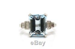 A Fine Art Deco Style Platinum 5.30ct Aquamarine & Diamond Cluster Ring #17628