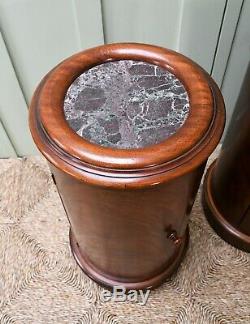 A Pair Victorian Style Mahogany Marble Top Bed Side Cabinet Lamp Tables