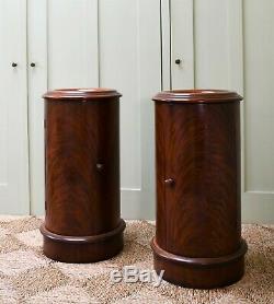 A Pair Victorian Style Mahogany Marble Top Bed Side Cabinet Lamp Tables