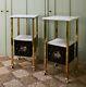 A Pair Of Early 20th C French Brass Marble Bed Side Cabinet Lamp Hall Tables