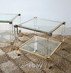 A Pair of French Pierre Vandel Paris Lucite Glass Coffee Bed Side Lamp Tables