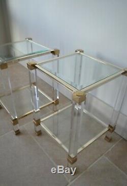 A Pair of French Pierre Vandel Paris Lucite Glass Etagere Bed Side Lamp Tables