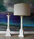 A Pair Of Mid C Italian Alabaster Marble Corinthian Column Brass Table Lamps