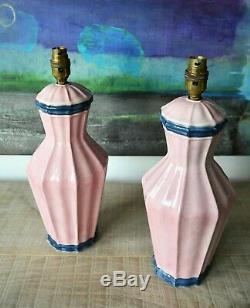 A Pair of Mid Century Italian Pink Ceramic Vase Brass Side Table Hall Lamps