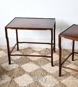 A Pair of Vintage Chinese Oriental Hardwood Hall Bed Side Sofa Chair Tables