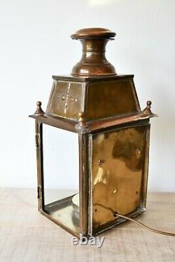 A Pair of Vintage Copper & Brass Porch Hall Side Table Lamp Wall Lights Lanterns