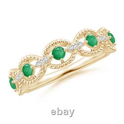 ANGARA Art Deco Style Emerald Scalloped Anniversary Ring for Women in 14K Gold