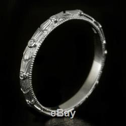 ART DECO ENGRAVED WEDDING BAND VINTAGE STYLE 20s ETCHED RETRO WHITE GOLD RING