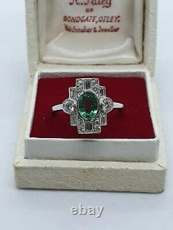 ART DECO STYLE Platinum Emerald & Diamond Ring