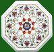 Abalone Shell Inlay Work Coffee Table Top Octagon White Marble Office Side Table