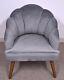 Accent Tub Velvet Chair Scallop Back Occasional Wooden Legs Retro Grey