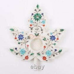 Adorable Top Marble White Candle Holder Multi Precious Inlay Marquery Art Decors