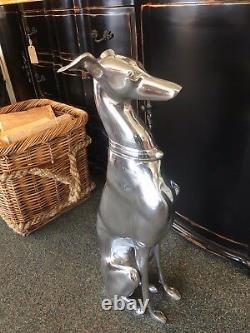 Aluminium Whippet Sitting Greyhound Whippet Silver Finish Ornament polished