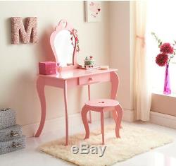 Amelia Children Girls Wooden Pink Vanity Set Dressing Table With Mirror & Stool