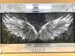 Angel Wings Picture Liquid Art Wings Wall Hung Mirror Frame Glitter 85x45 cm