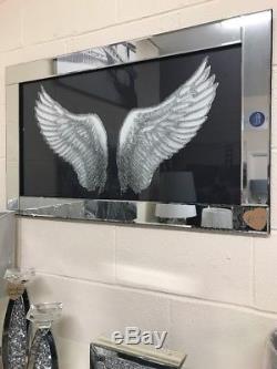 Angel Wings Picture With Glitter In Mirrored Frame, Angel Wings Art Picture