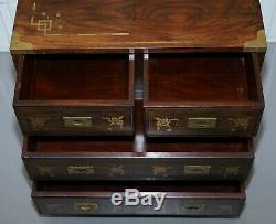 Anglo Indian Style Rosewood With Brass Inlay Military Campaign Chest Of Drawers