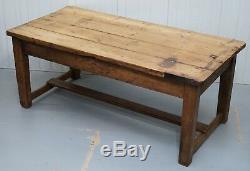 Antique 1870 Solid Pine Farmhouse Country 8 Person Dining Table Heavily Used