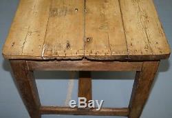 Antique 1870 Solid Pine Farmhouse Country 8 Person Dining Table Heavily Used