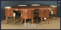 Antique Art Deco Epstein Burr Walnut Dining Table & Six Leather Dining Chairs