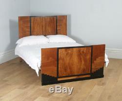Antique Art Deco Figured Walnut Three Piece Bedroom Suite Bed Wardrobe Compactum