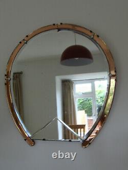 Antique Art Deco Original Old Peach Pink Glass Horseshoe Mirror 1930 1940