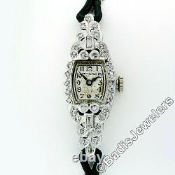 Antique Art Deco Platinum Ladies' Hamilton 17j 0.76ctw Diamond Wrist Watch 911