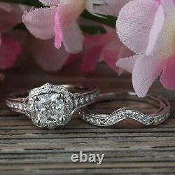 Antique Art Deco Style 2.10 CT Simulated Diamond Bridal Set Ring In 925 Silver