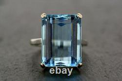 Antique Art Deco Style 5.10Ct Emerald Cut Aquamarine Engagement Ring 925 Silver