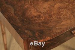 Antique English Art Deco Burr Walnut Bedroom Bowed Bedside Occasional Side Table