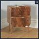 Antique English Art Deco Burr Walnut Bow Front Bedside Chest Of Drawers C1930