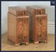 Antique English Pair Of Art Deco Burr Walnut Bedside Chests Cupboards Tables