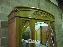 Antique French carved medium oak 3 mirror armoire, wardrobe, Flat packs C1900