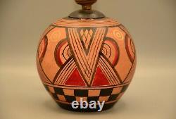 Antique Original Vintage Deco Pueblo Hand Painted Ceramic Vase Bowl Pottery Lamp