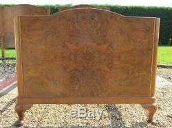 Antique Pair of Art Deco Burr Walnut Single 3ft wide Beds with Spring Bases