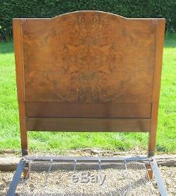 Antique Pair of Art Deco Burr Walnut Single 3ft wide Beds with Spring Bases