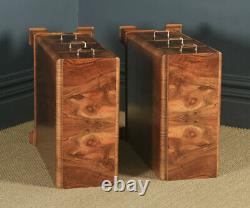 Antique Pair of Art Deco Figured Walnut Bedside Cabinet Chests Tables Nighstands