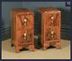 Antique Pair Of English Art Deco Figured Walnut Bedside Chest Tables Nightstands
