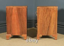 Antique Pair of English Art Deco Figured Walnut Bedside Chest Tables Nightstands